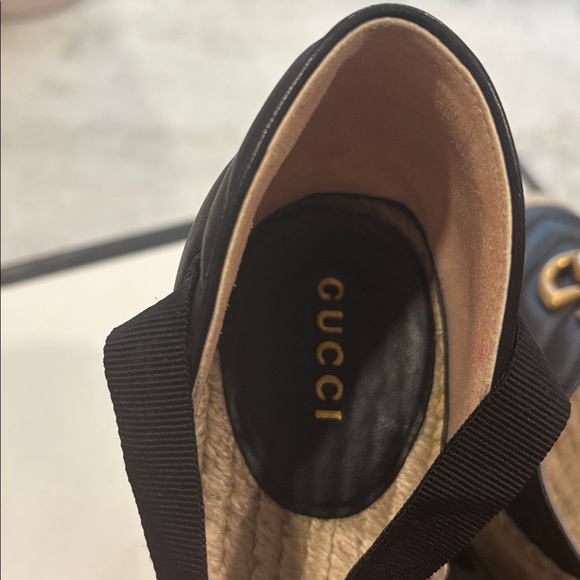 Gucci Black Matelasse Leather GG Marmont Espadrille Ankle-Tie Wedges - Picture 10 of 16